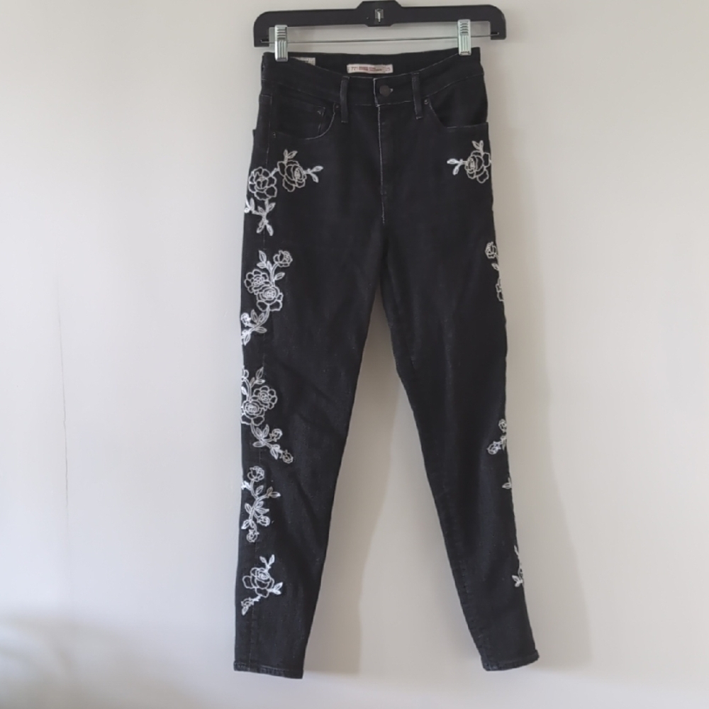 Levi's 721 High Rise Skinny Embroidered Black Jeans for Women Size 25